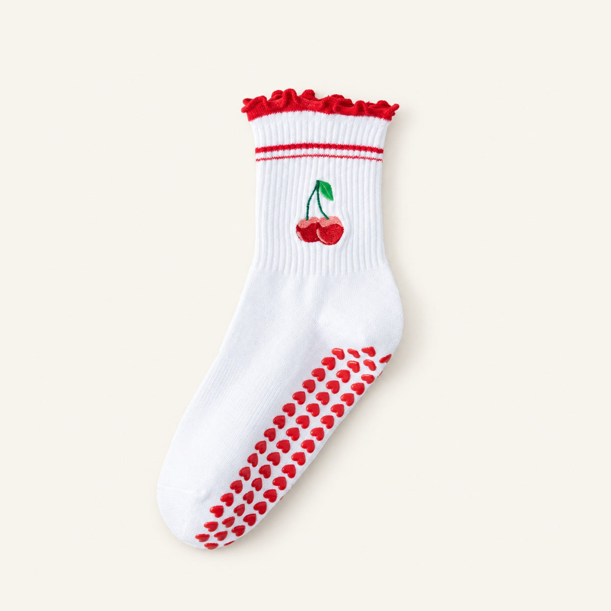 GoodForm Studio Grip Socks — Red Lace Cherry on GoodForm warm ivory