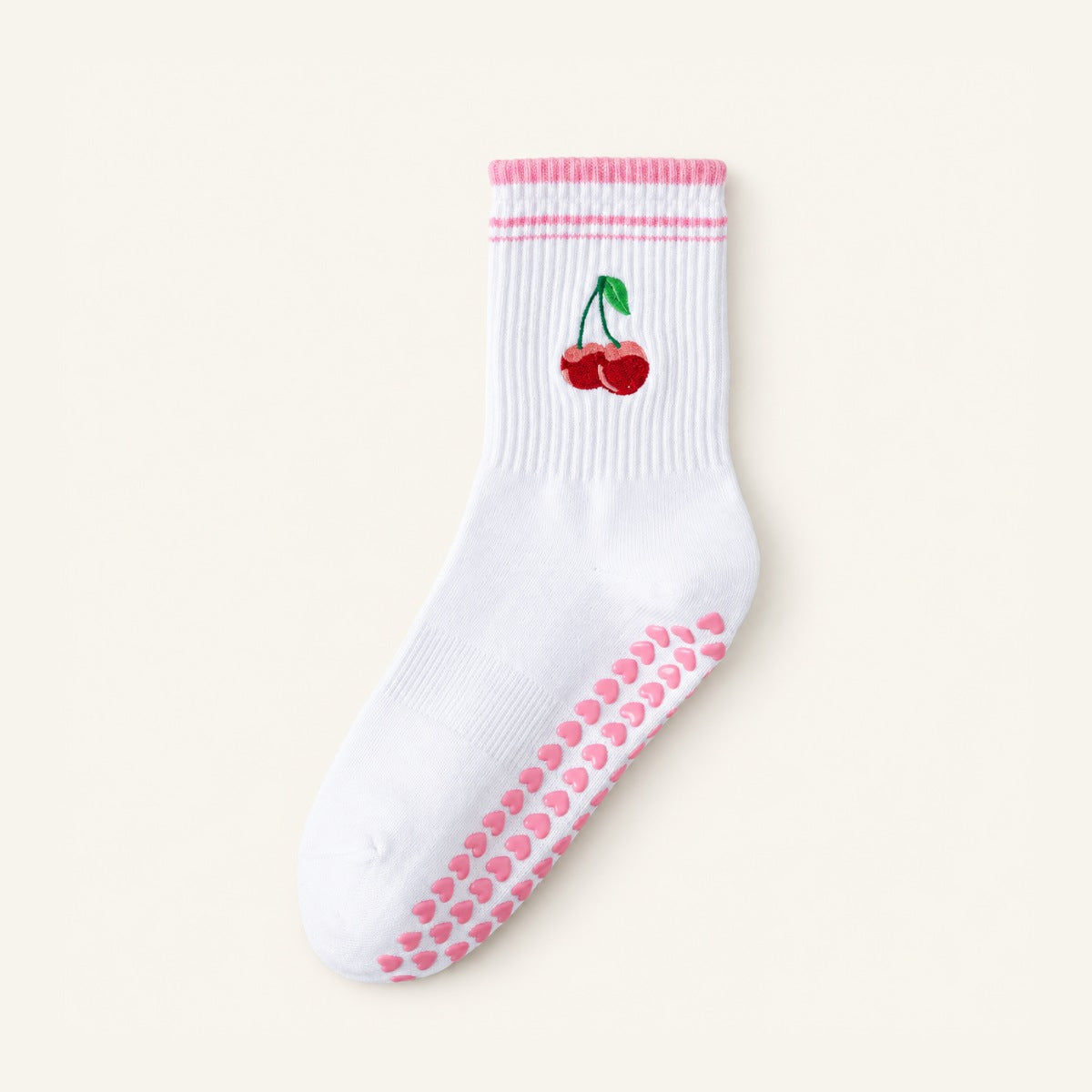 GoodForm Studio Grip Socks — Pink Lace up on GoodForm warm ivory