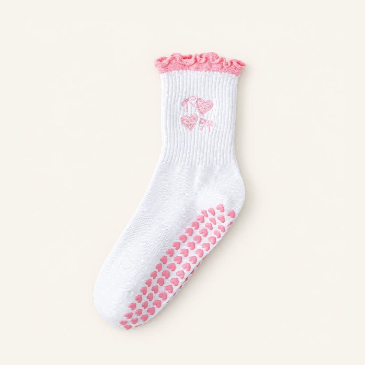 GoodForm Studio Grip Socks — Heart on GoodForm warm ivory