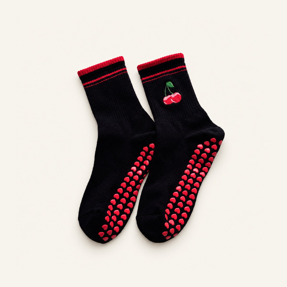 GoodForm Studio Grip Socks — Black Red Lapel on GoodForm warm ivory