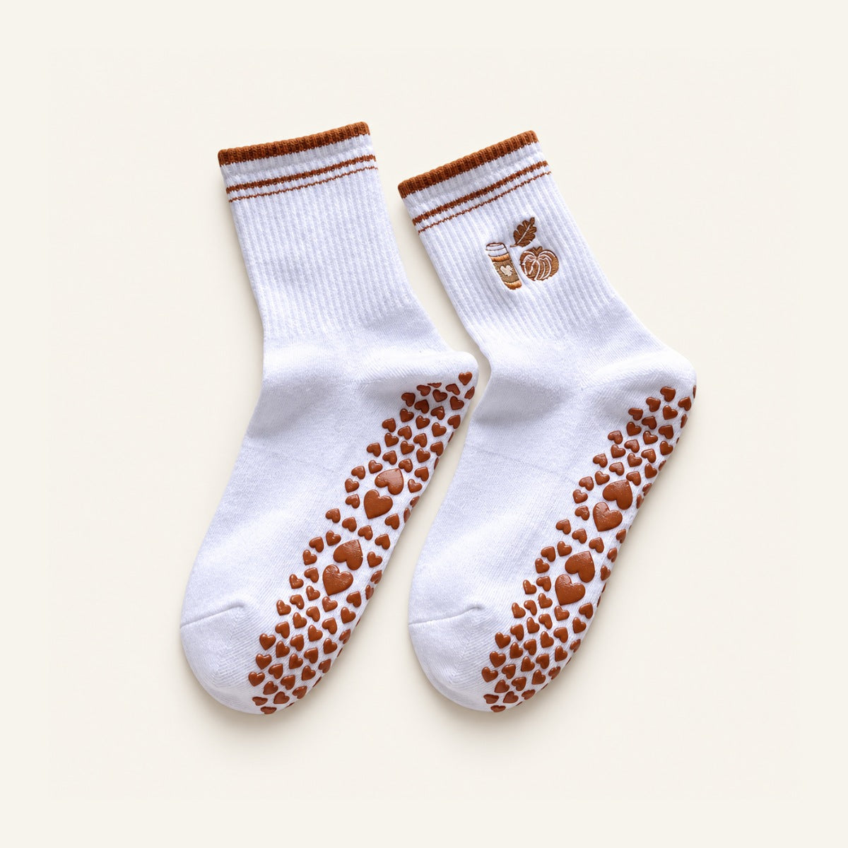 GoodForm Studio Grip Socks — Brown Cup on GoodForm warm ivory