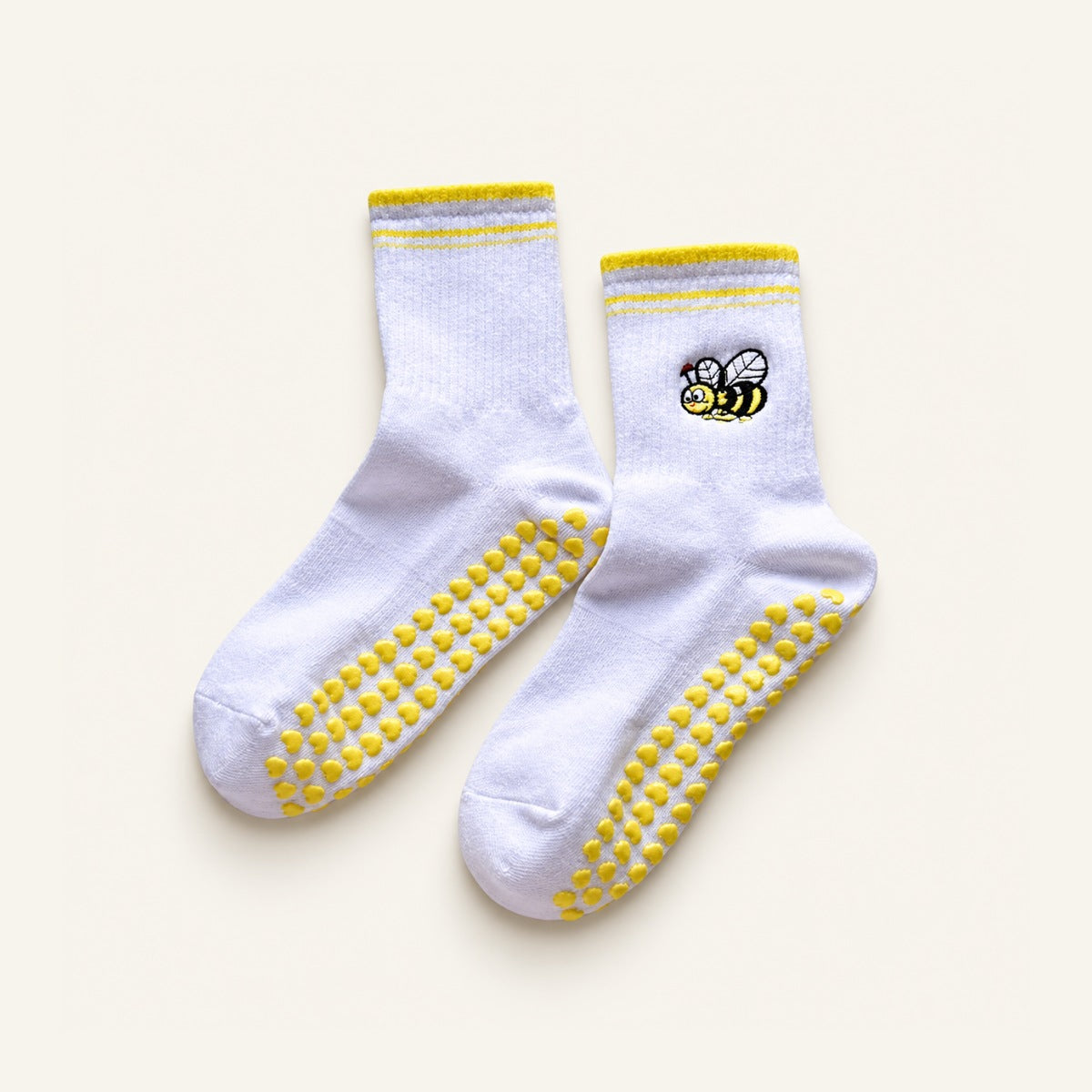 GoodForm Studio Grip Socks — Yellow Bee on GoodForm warm ivory