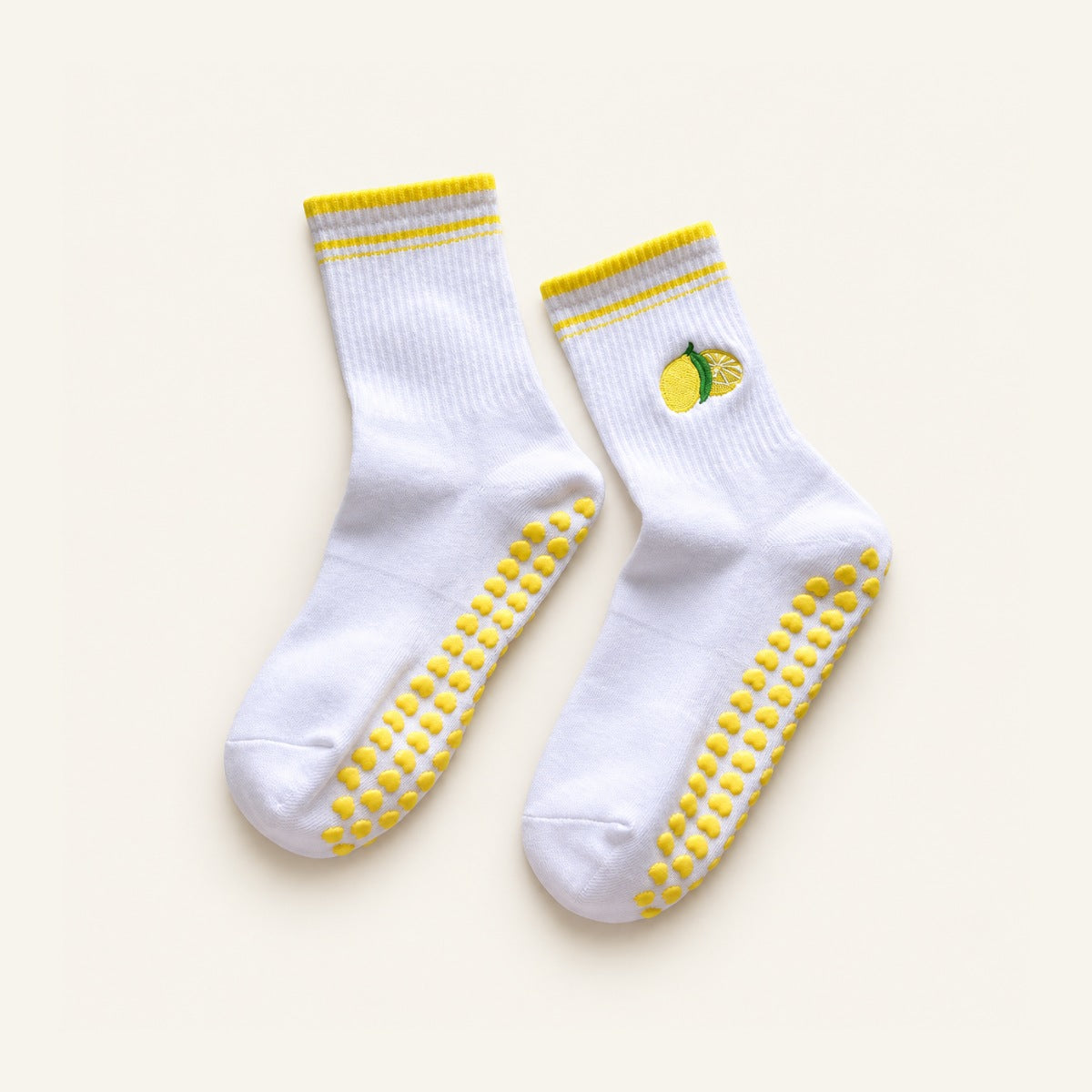 GoodForm Studio Grip Socks — Yellow Lemon on GoodForm warm ivory