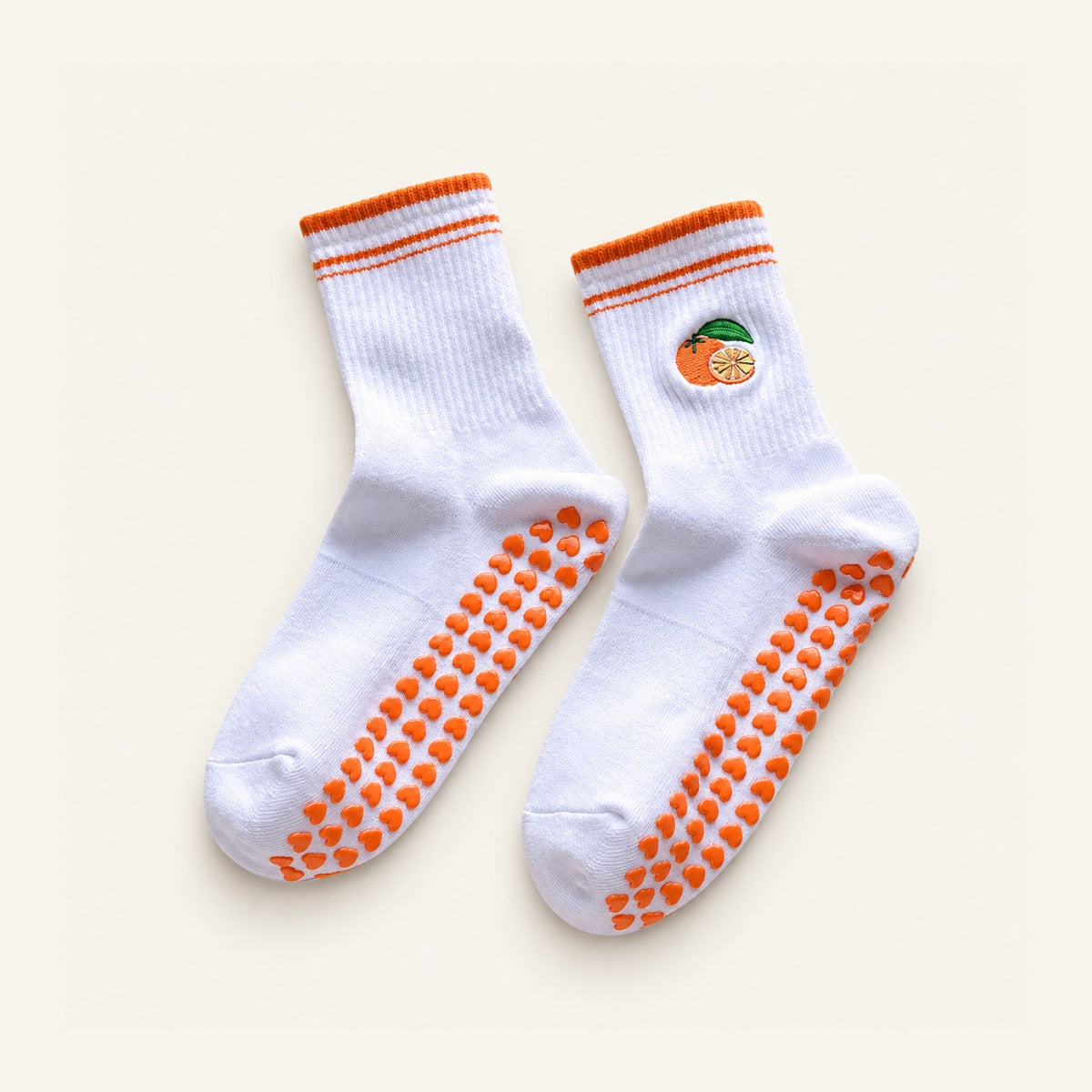 GoodForm Studio Grip Socks — Orange Orange on GoodForm warm ivory