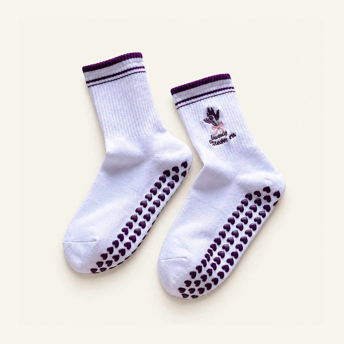 GoodForm Studio Grip Socks — Purple Lavender on GoodForm warm ivory