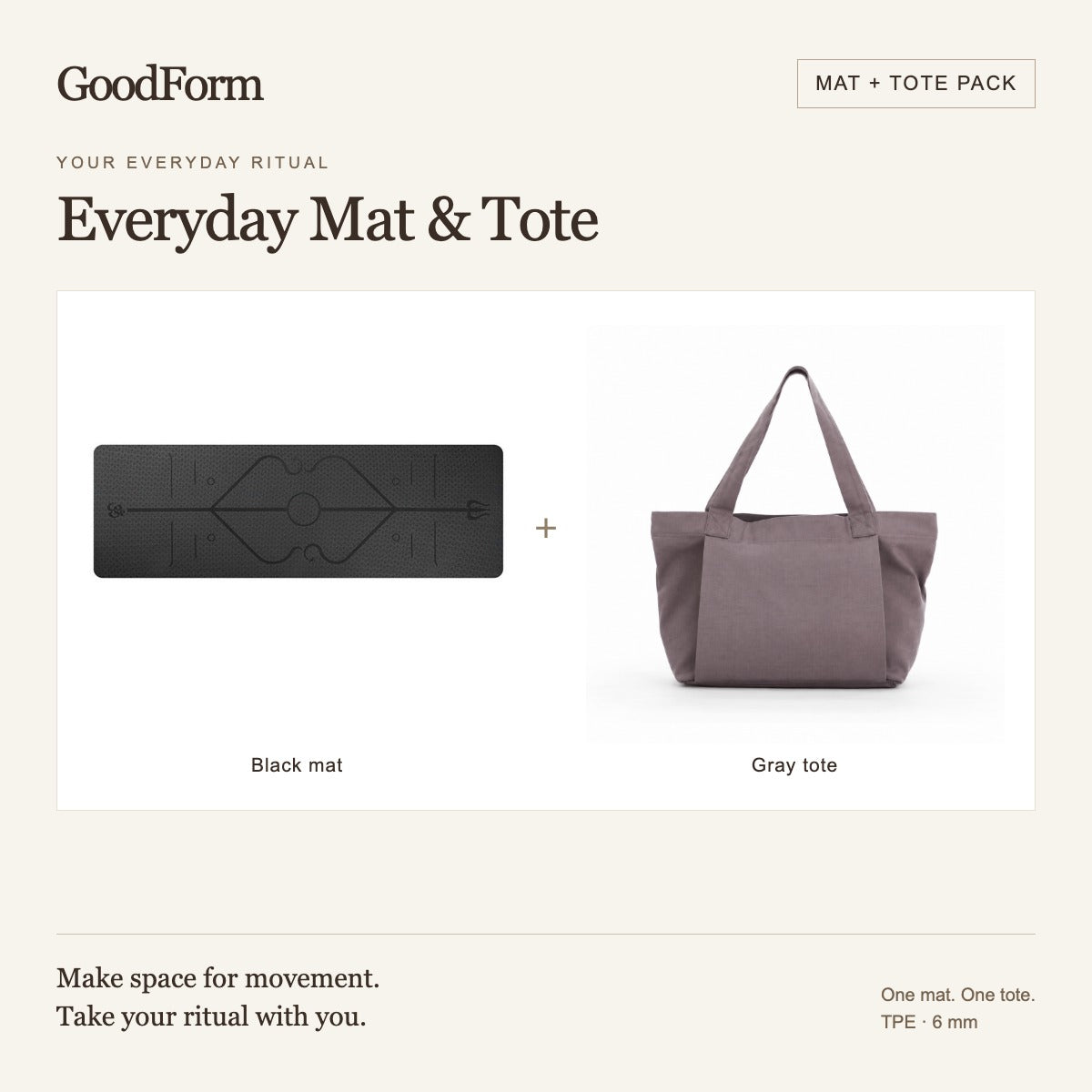 Everyday Mat & Tote Pack — Black mat and Gray tote; one of each included