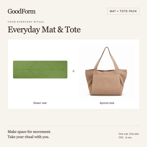 Everyday Mat & Tote Pack — Green mat and Apricot tote; one of each included